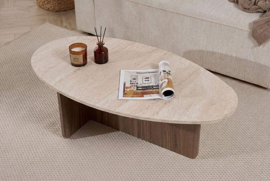 Tavolino in legno "Orba" - 120 x 65 x 40 cm - Travertino