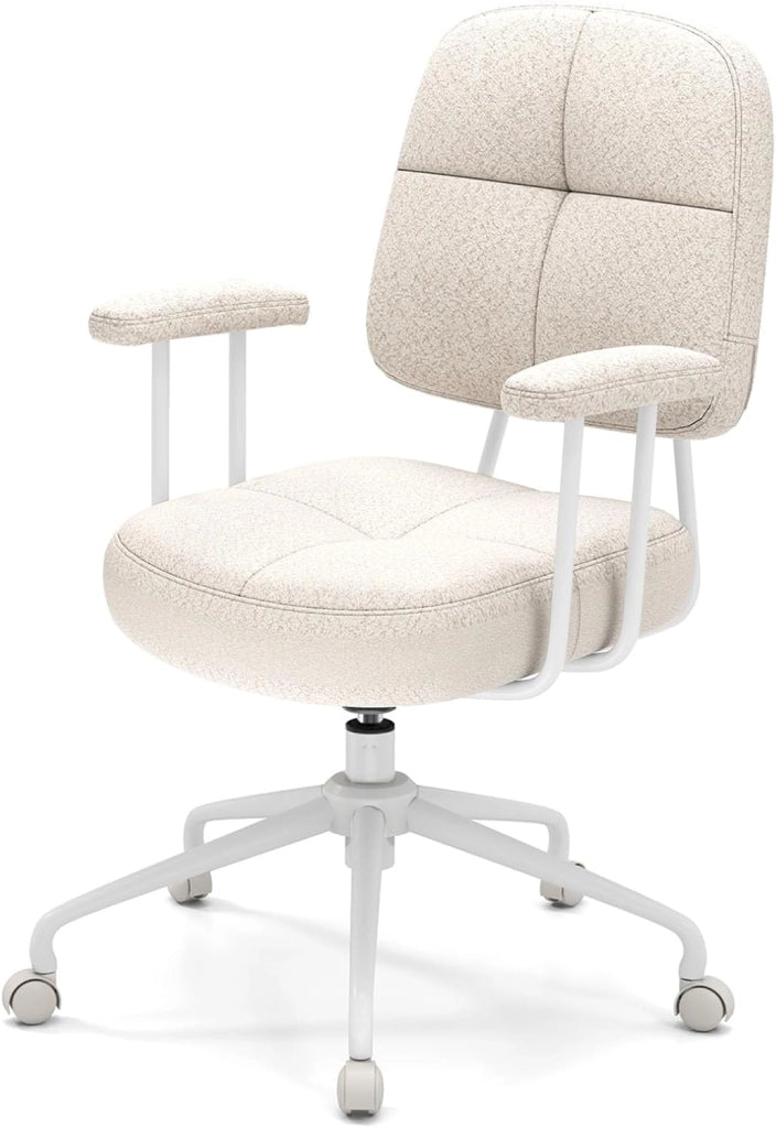 Sedia da ufficio, sedia da ufficio in ciniglia, pratica maniglia, sedia imbottita girevole a 360°, altezza seduta regolabile, carico di 150 kg, base stabile a 5 artigli (beige)