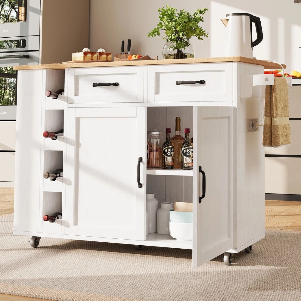 Carrello da Cucina con Presa Elettrica e Cantinetta Vino ¨C Xylo ¨C Bianco, Effetto Legno