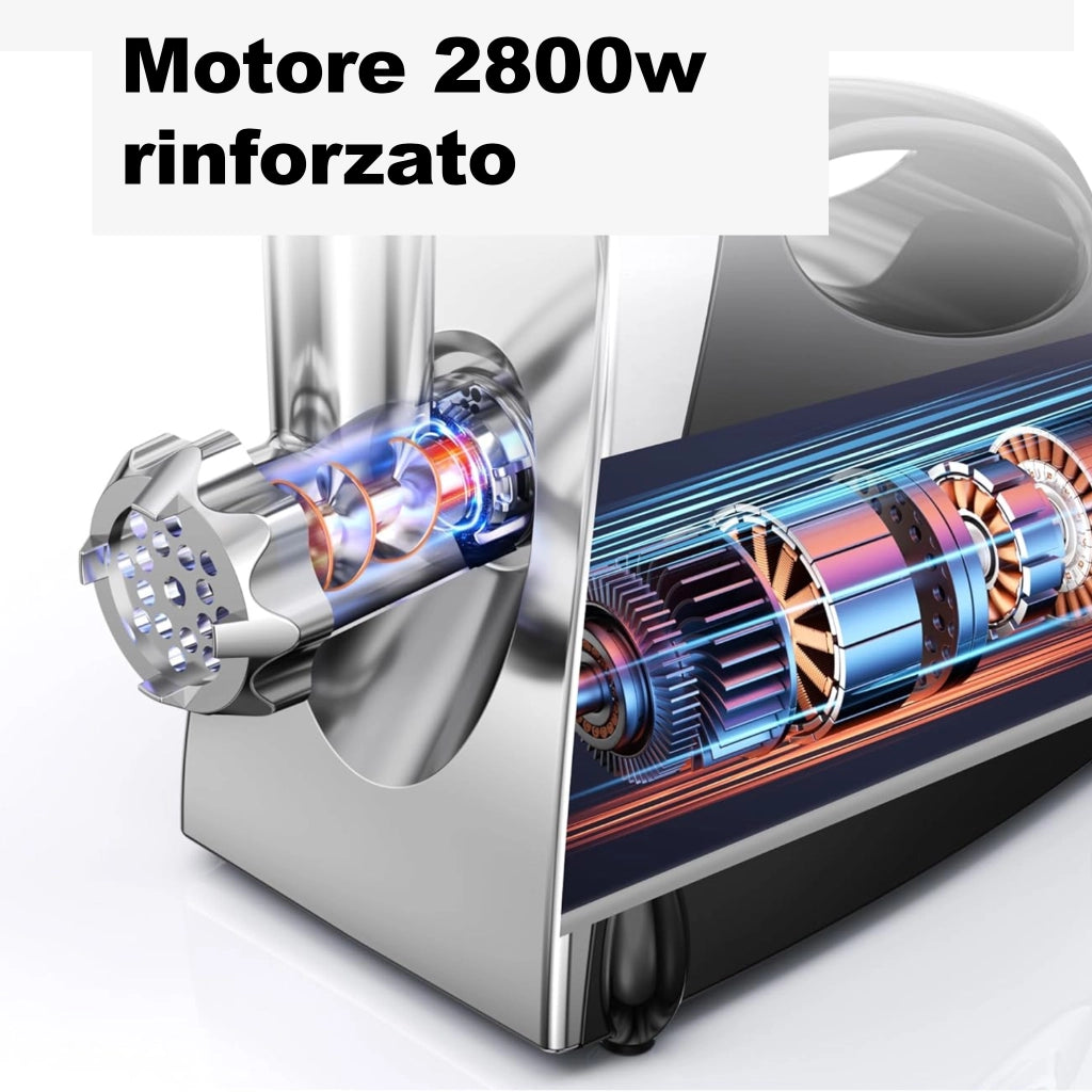 Tritacarne Passapomodoro Elettrico 2800W Max 3 in 1 con Spremipomodoro e Tritaverdure, 3 Dischi in Acciaio Inox + Accessorio Kubbe, Multifunzionale per Carne e Verdure