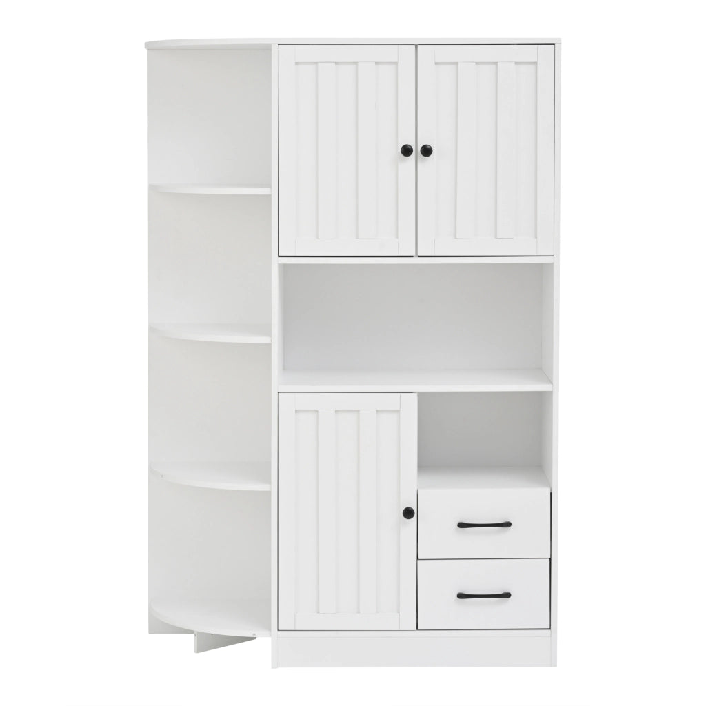 Armadio Angolare; Vetrina con 3 Ante e 2 Cassetti; 6 Vani Aperti; Stile Moderno; in Pannelli di Particelle; 104??35??155 cm; Bianco