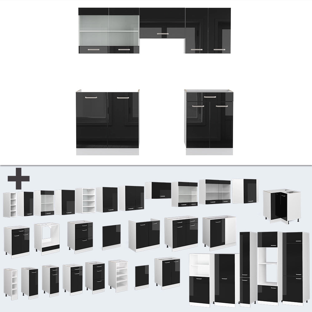Vicco Cucina componibile Nero lucido/bianco 200 cm , PL Antracite