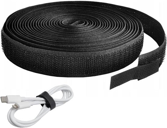 Cable ties adattivi per cavi riciclabili 12 mm nero 5 metri di lunghezza - Organizzazione e raccolta - Incluso il sistema di gestione dei cavi