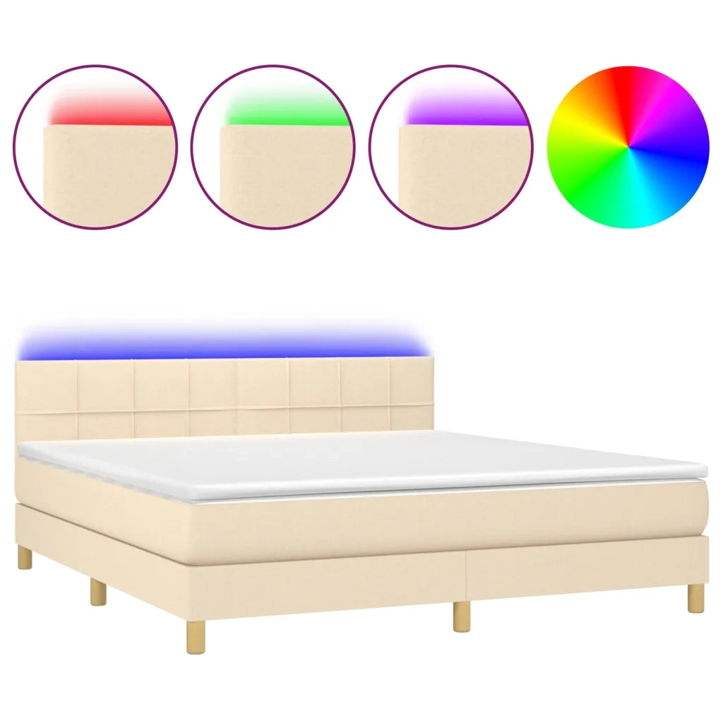 Letto a Molle con Materasso e LED Crema 160x200 cm in Tessutocod mxl 122756