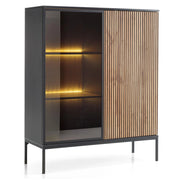 Komodee Laval WT104 - Vetrina con Illuminazione a LED, Rovere Wotan, Nero, Larghezza 104 cm, Altezza 126 cm, Profondit? 39 cm