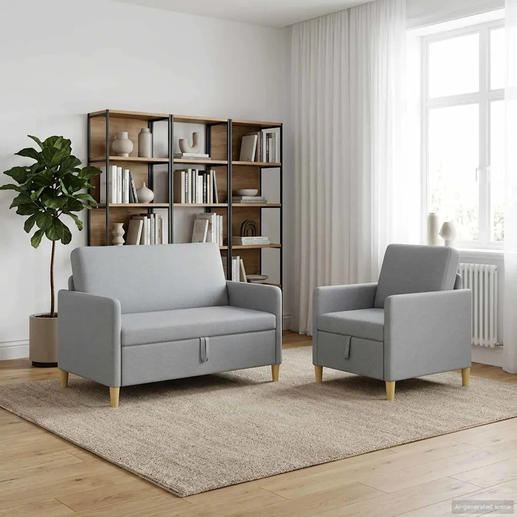 Set di Divani con Storage 2 pz Grigio Chiaro Poliestere 3429148