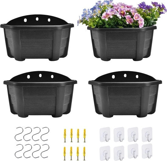 Pannelli per piante da parete in plastica stile retro, 4 pezzi, 25cm, per balcone, recinzione giardino, esterno, interno, colore caffè scuro