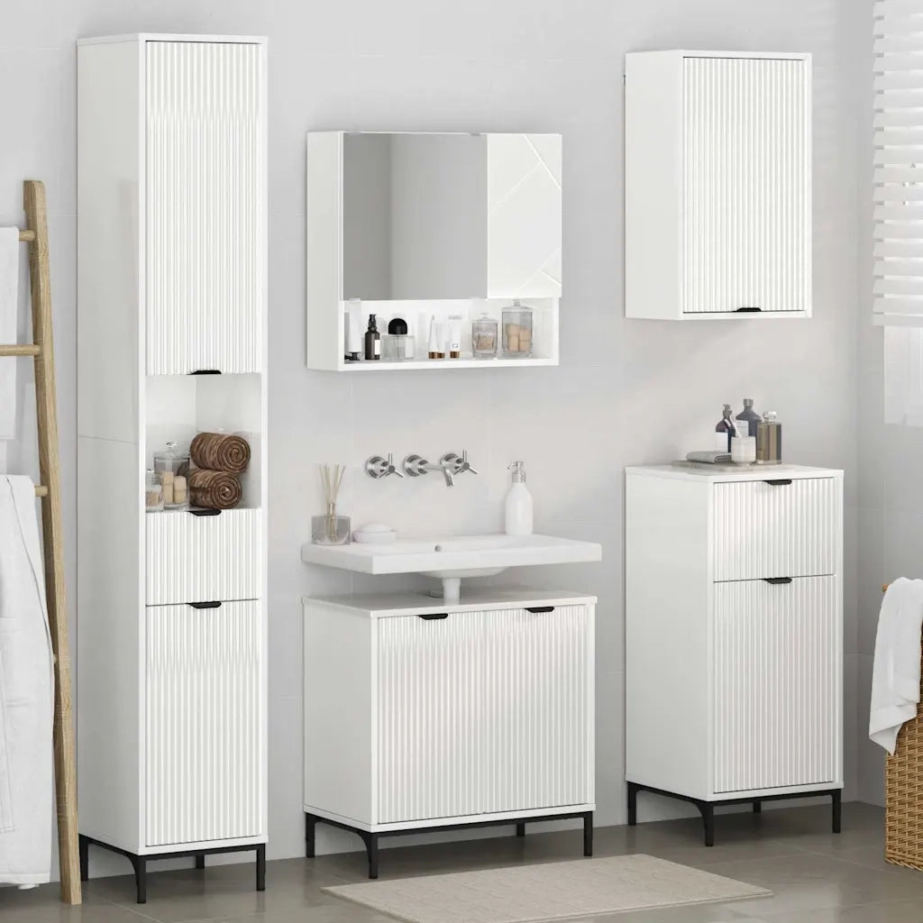 Set di mobili per il bagno con cassetto con porta Bianco Lucido