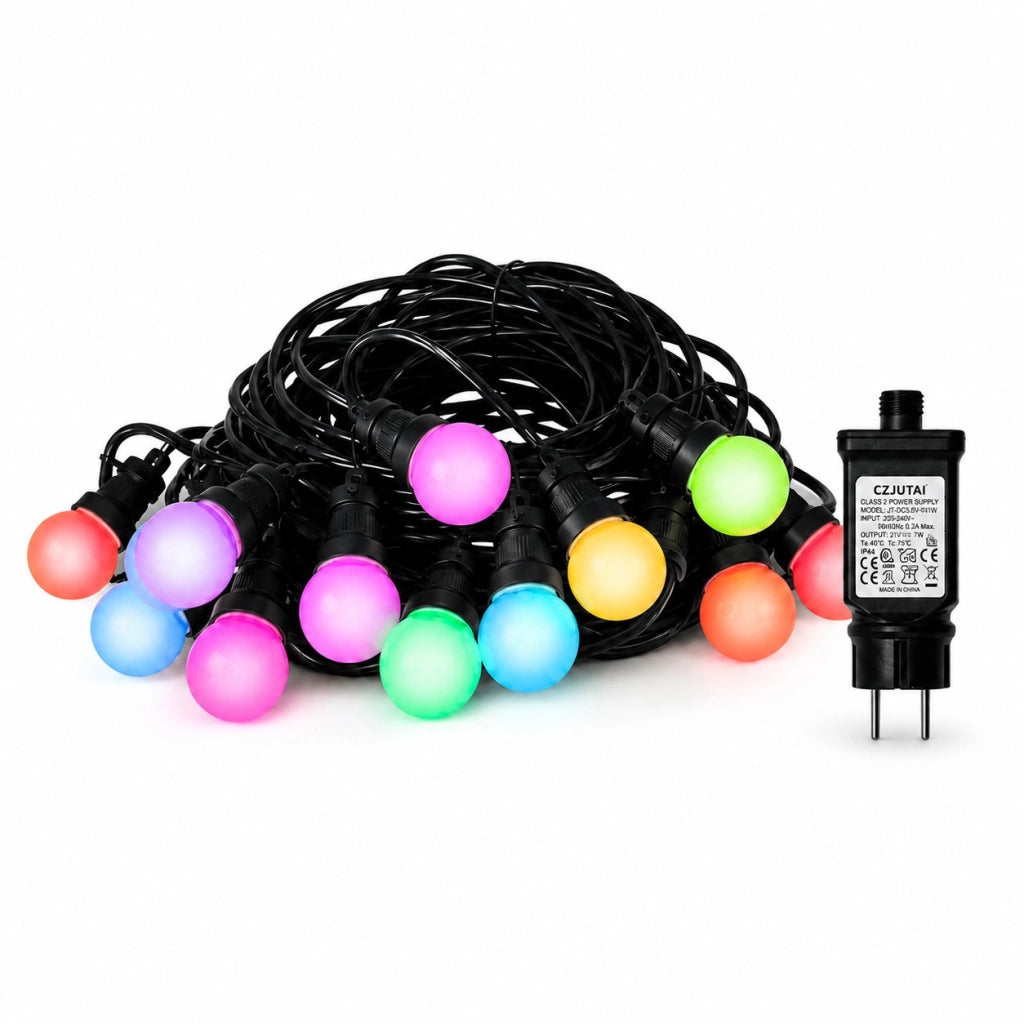 Catena Luminosa LED da Esterno 20 Lampade G50 Luce Multicolore 10 m IP44 Prolungabile Alimentatore Incluso per Giardino Gazebo Terrazza