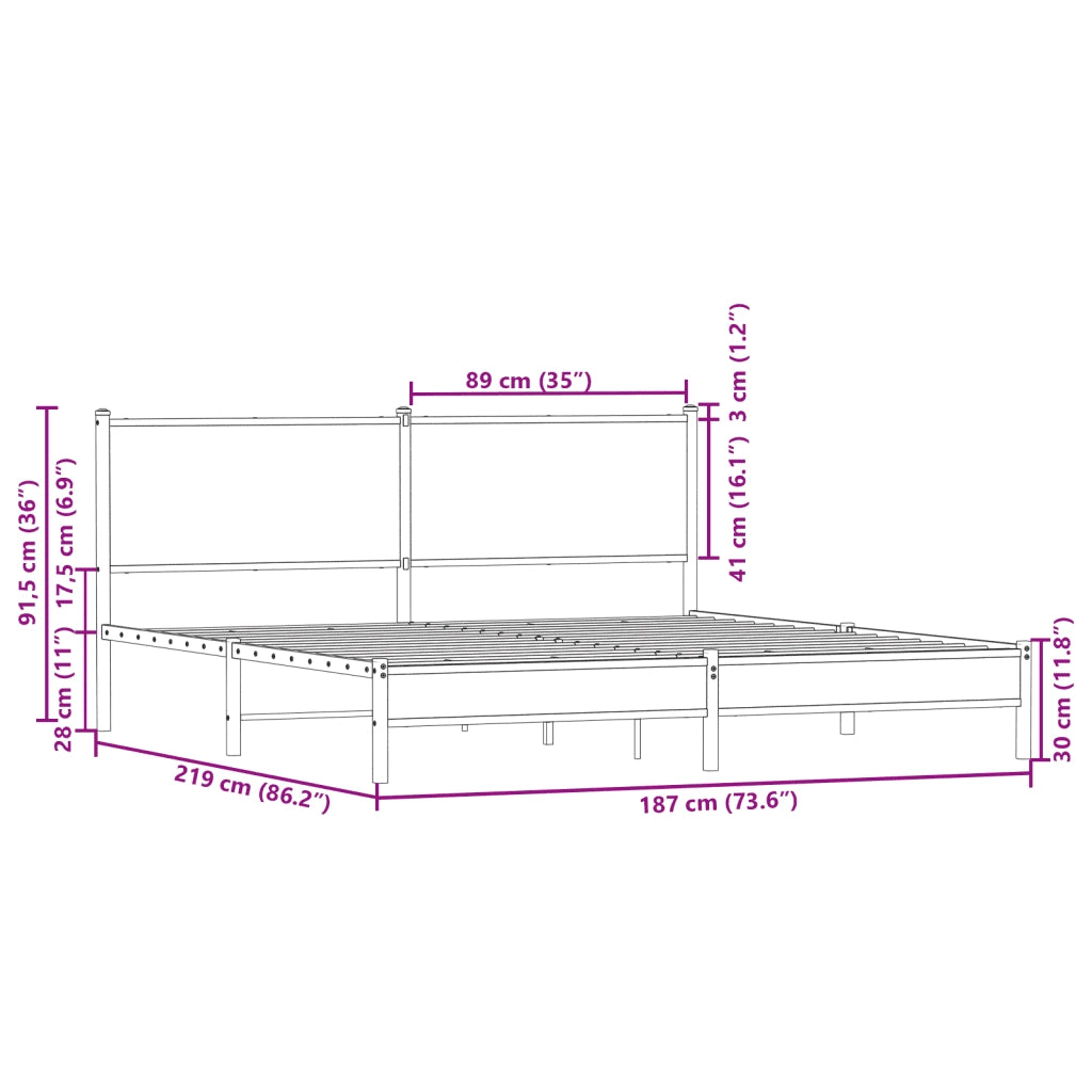 vidaXL Giroletto senza Materaso in Metallo Rovere Sonoma 183x213 cm