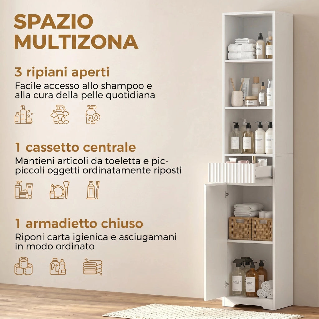 Mobile da Bagno Alto, Mobile Autoportante con Ripiano Regolabile