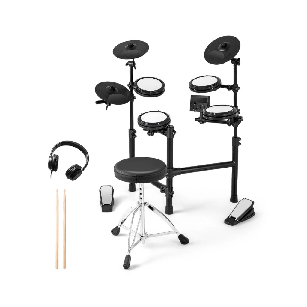 Batteria elettrica kit batteria pieghevole con tamburi a rete e piatti, Batteria elettrica con metronomo e mini usb Nero