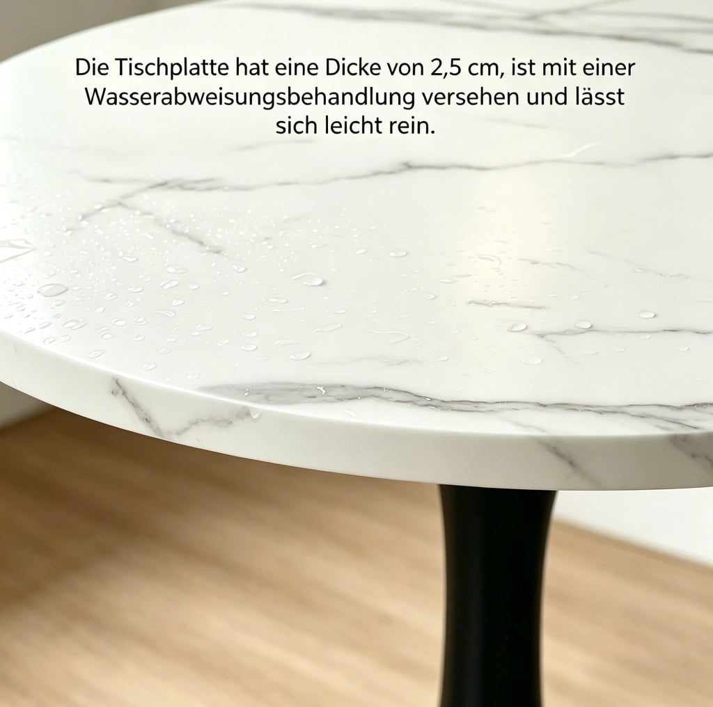 Tavolo rotondo Ø 80 cm effetto marmo bianco con base nera