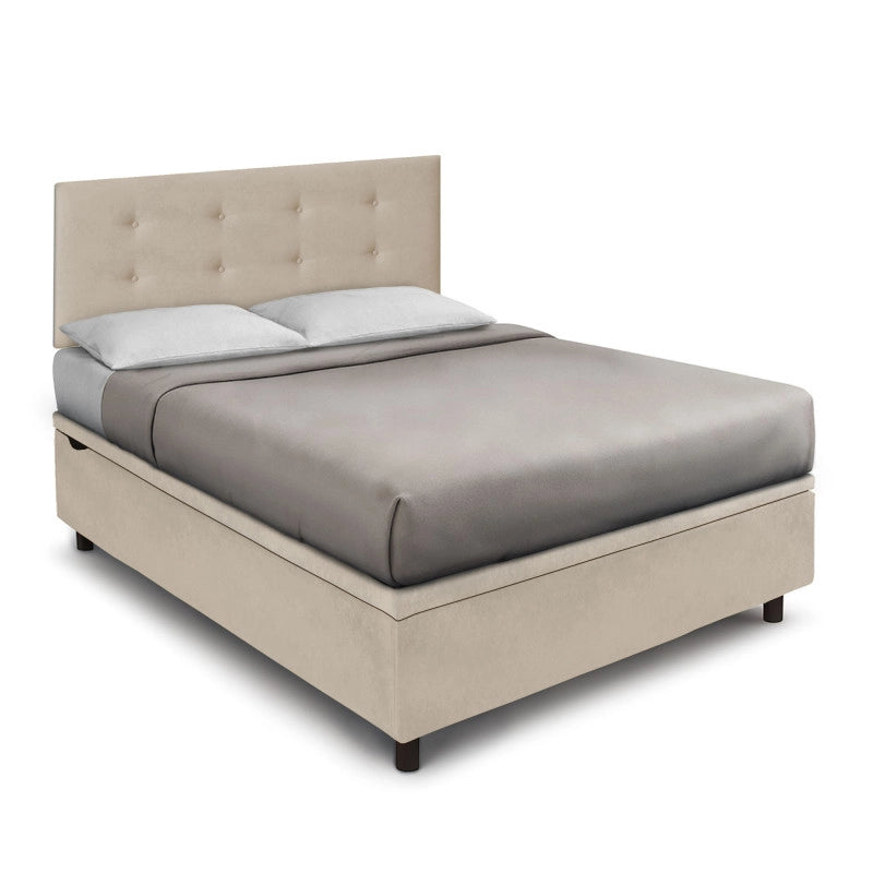 Letto imbottito Matrimoniale 160x190 cm Button - Contenitore,Microfibra,Sabbia