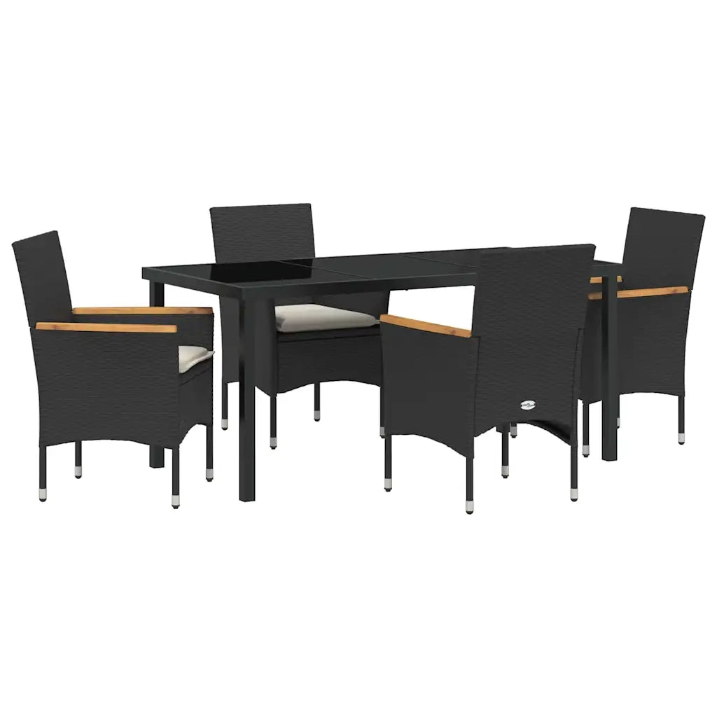 Set da Pranzo per Giardino con cuscino 5 pcs Nero polyrattan