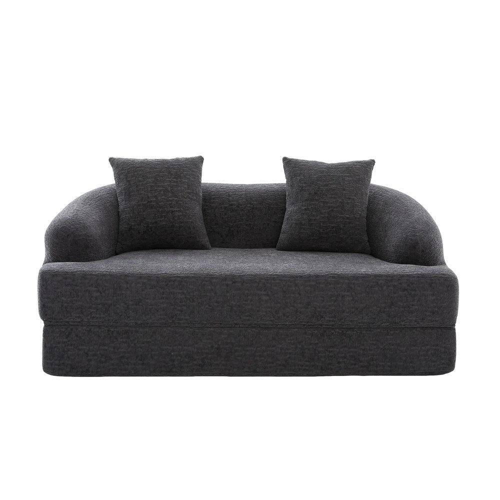 Divano letto 2 posti ¨C Minimal ¨C grigio scuro tessuto chenille con cuscini