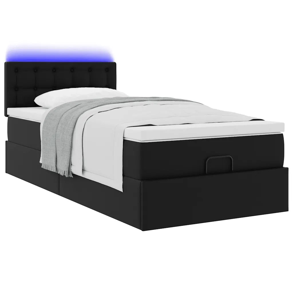 Struttura Letto Pouf con Materasso Nero 100x200 cm Similpelle
