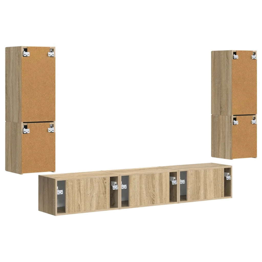 Set mobile TV 4 pz-Credenza per TV Rovere Sonoma Legno multistrato 300868