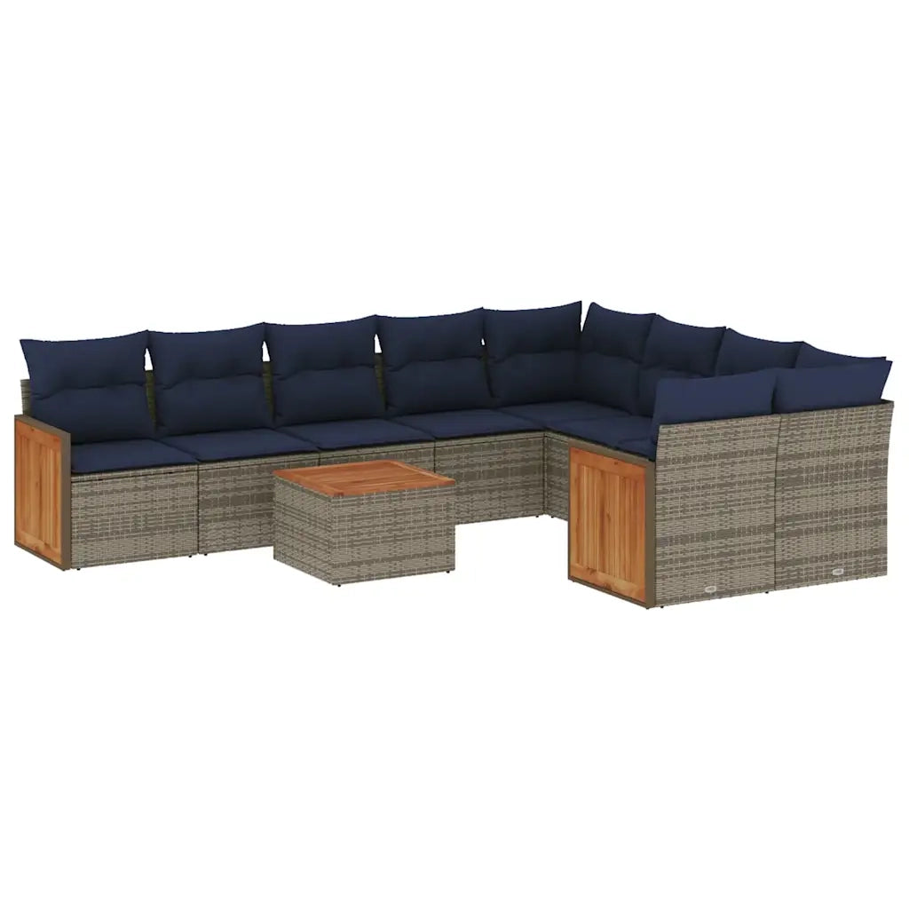 Set Divani da Giardino 10 pz con Cuscini Grigio in Polyrattan 3227993