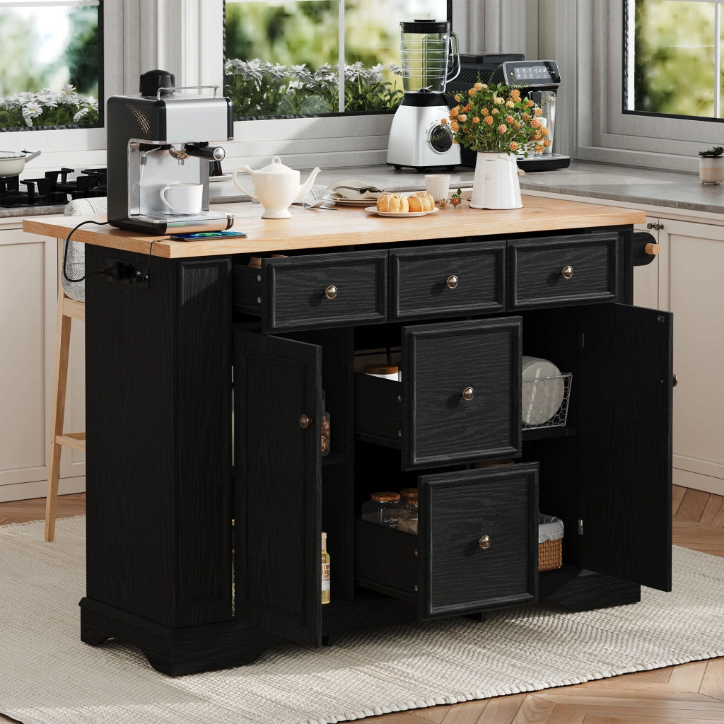 Isola Cucina Allungabile con Cassetti e Prese ¨C MINIMAL ¨C Nero