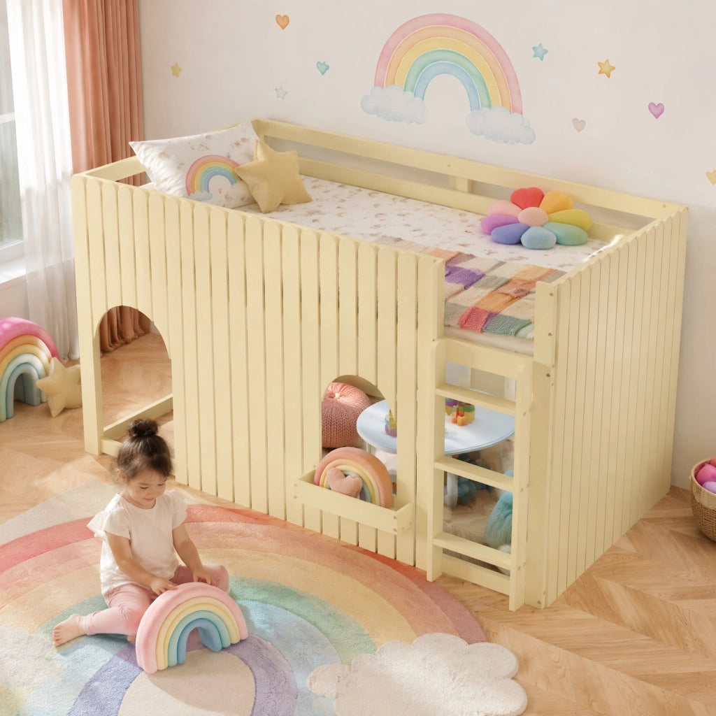 LETTO a soppalco 90x200 cm Naturale in pino e MDF