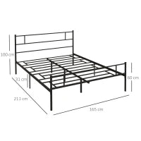 Struttura Letto Matrimoniale in Acciaio 160x200cm con Doghe, Testiera e Pediera - Nero