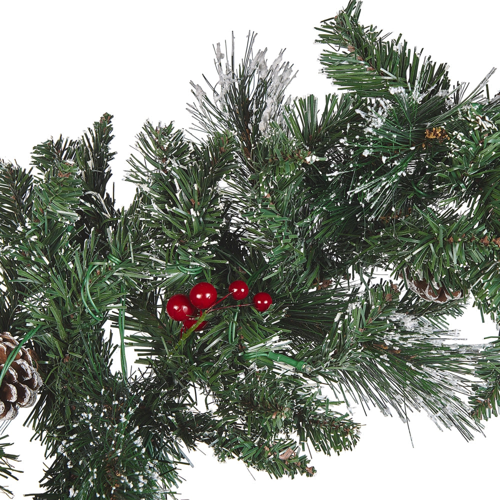 Festone LED verde bianco 180 cm materiale sintetico artificiale rami di Natale pigne bacche
