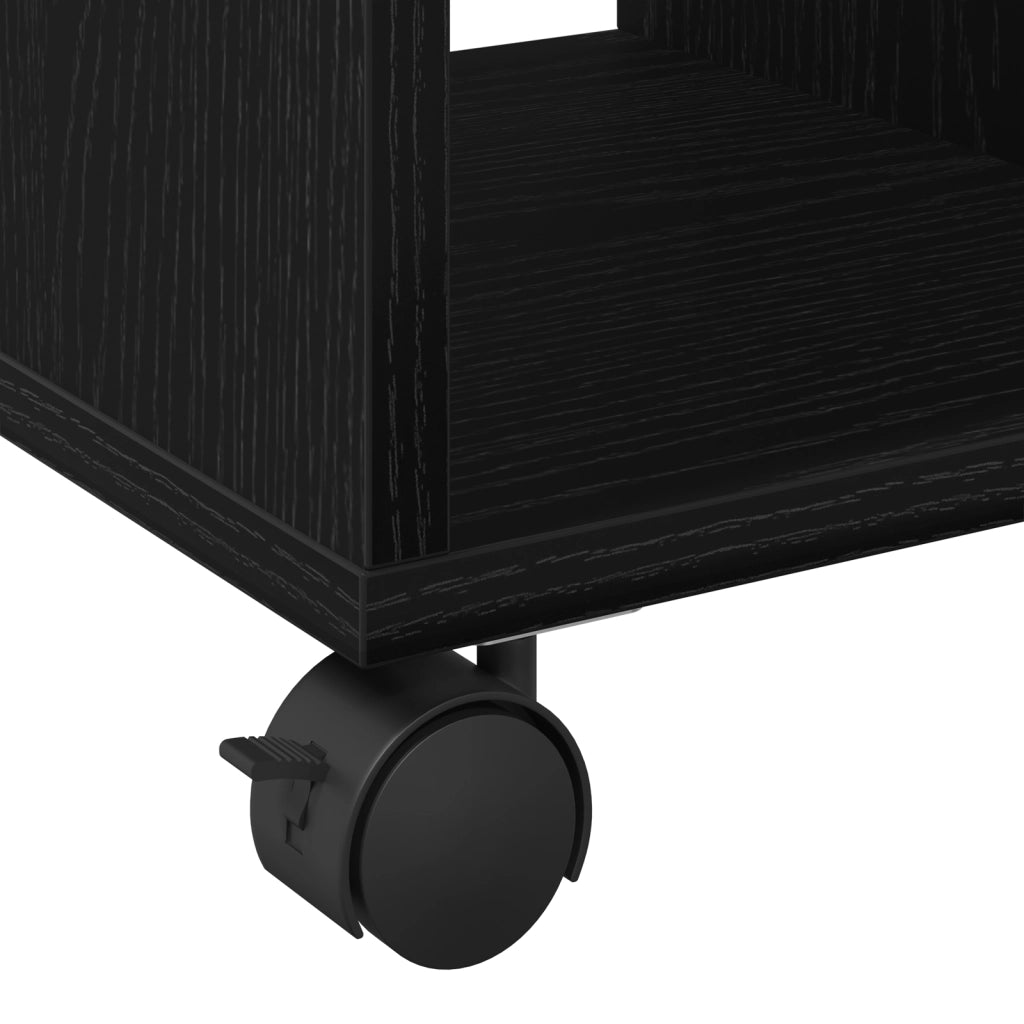 Tavolino con Ruote Nero Rovere 50x30x55 cm in Legno Ingegnerizzato