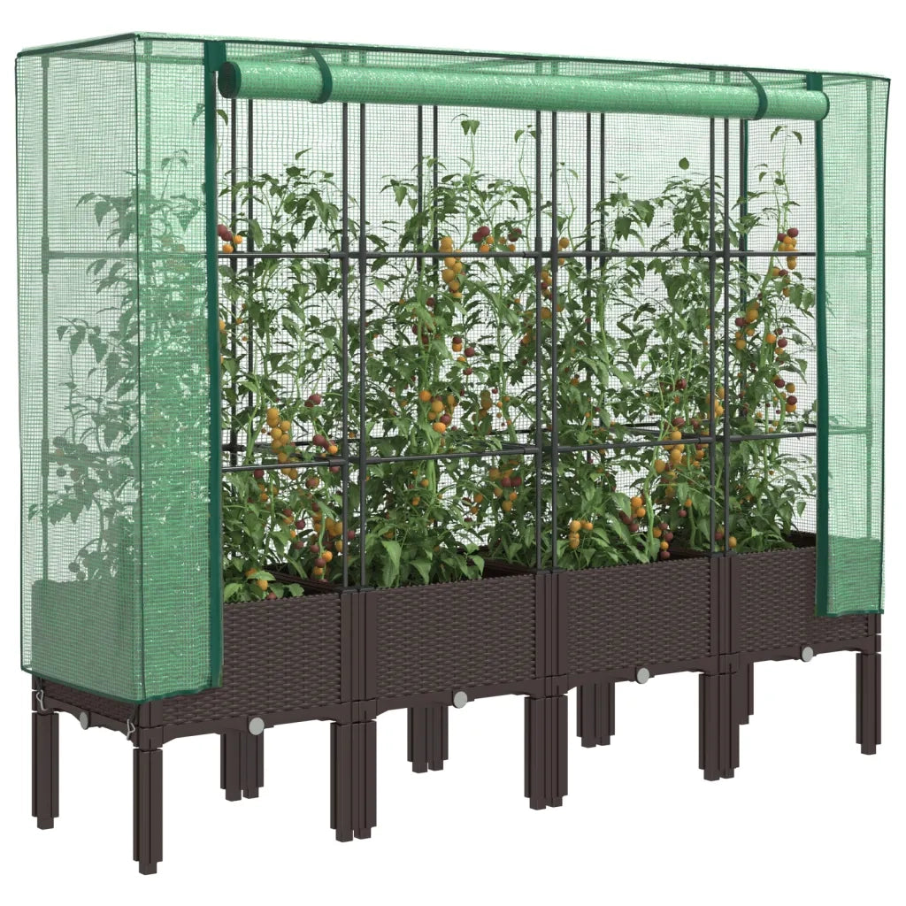 Fioriere | Cassetta per fiori | Letto Rialzato con Copertura Serra Effetto Rattan 160x40x140 cm