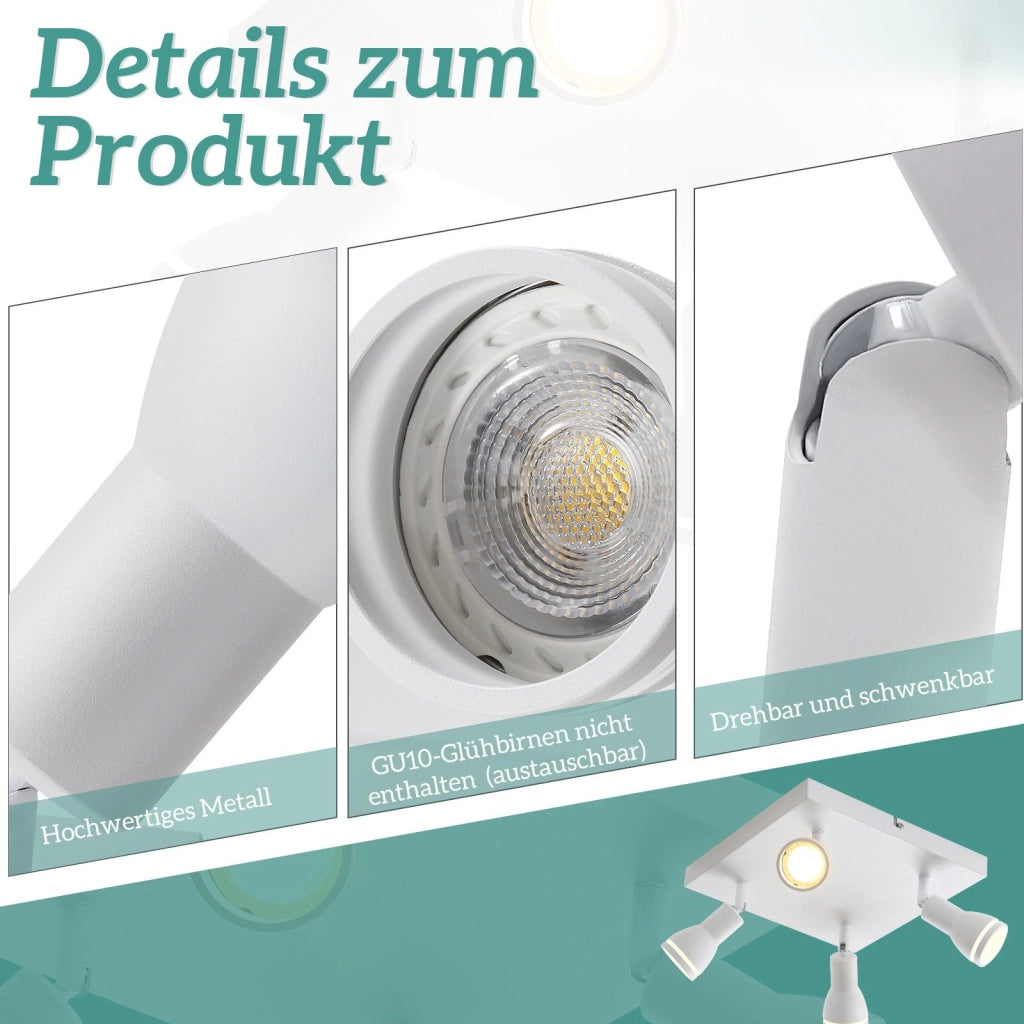 ZMH Faretto da soffitto LED bianchi 4 luci GU10 orientabili quadrati anche parete senza lampadina