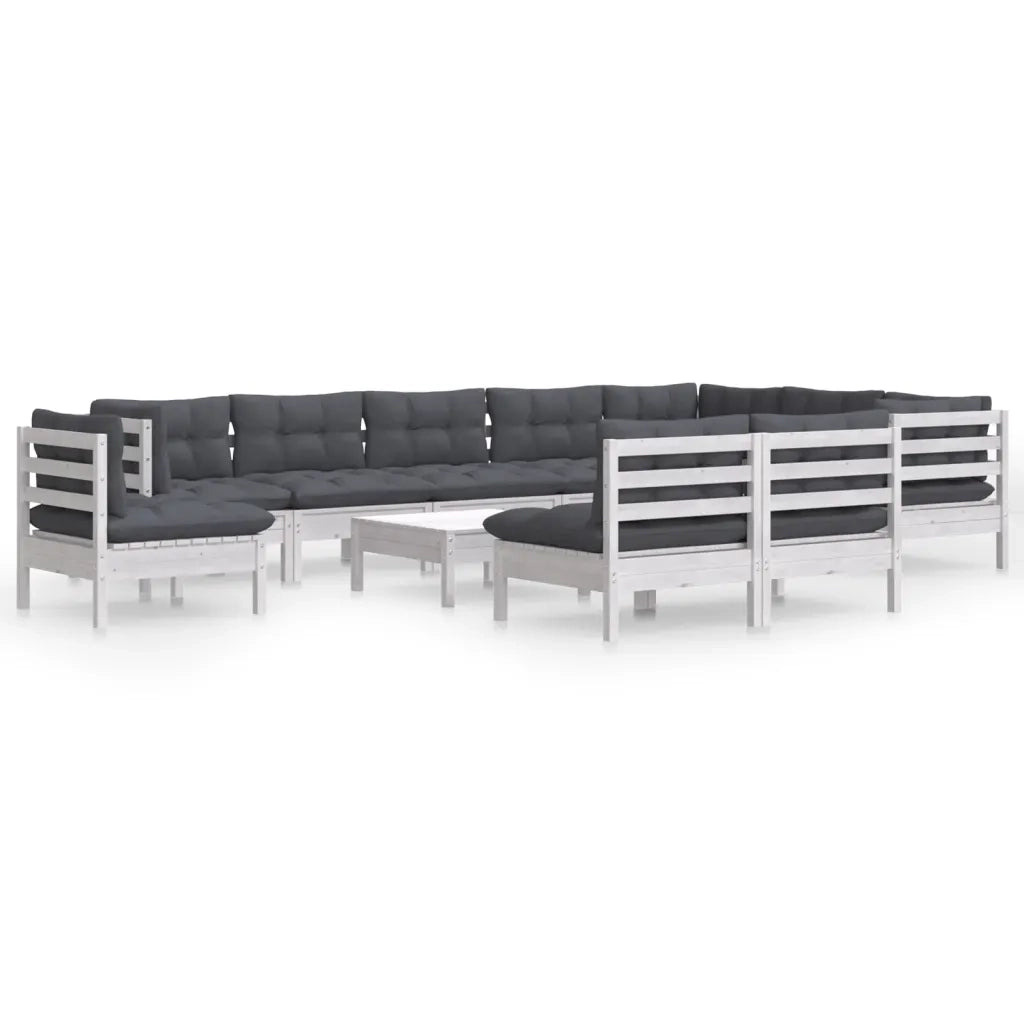 Set Divani da Giardino 11 pz con Cuscini Bianchi Legno di Pino 3096762