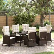 Set da Pranzo da Giardino da 7 Pezzi con Cuscini Marrone Polyrattan