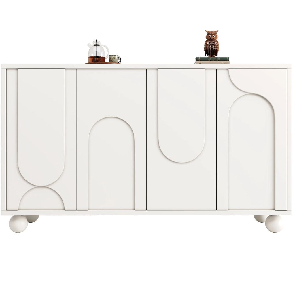 Credenza 120x35x71 cm con ante; MDF e gambe in legno di pino; bianco