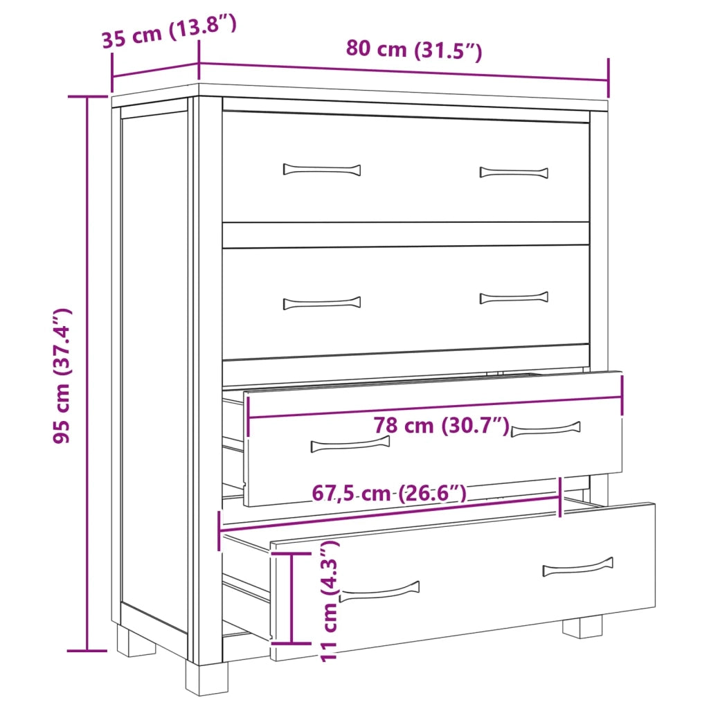 Armadio rettangolare con 4 cassetti pratico spazio di archiviazione per camera da letto o soggiorno 80 x 35 x 95 cm legno marrone 02_0058221