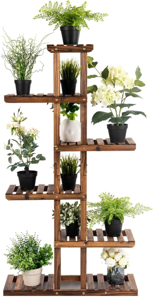 Porta Piante da Interno ed Esterno, Scaffale per Piante in Legno a 6 Livelli, Porta Fiori e Vasi da Balcone, Giardino e Salotto