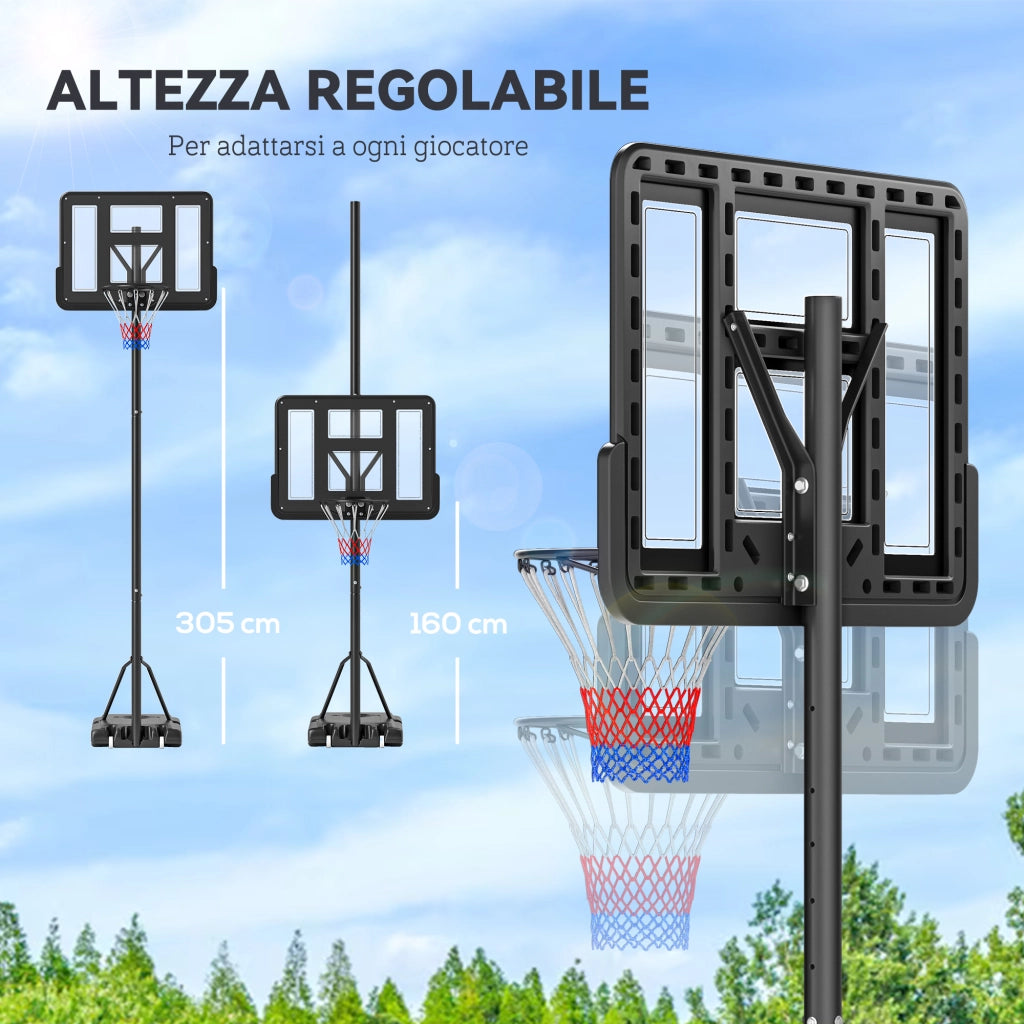 Canestro da Basket Regolabile ¨C zephmum ¨C Base con Ruote, Struttura in Acciaio, Tabellone in PVC