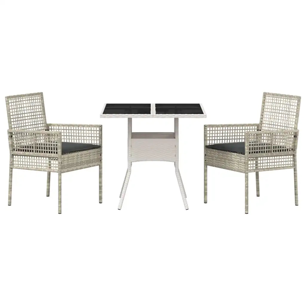 Set da Pranzo per Giardino 3 pz | Set Salotto da Giardino Grigio chiaro polyrattan