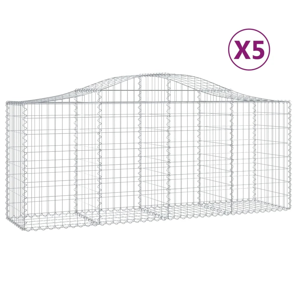 Cestini gabbioni recinzione a gabbia muro di contenimento ad arco 5 pezzi 200 x 50 x 80/100 cm ferro zincato argento 02_0040902