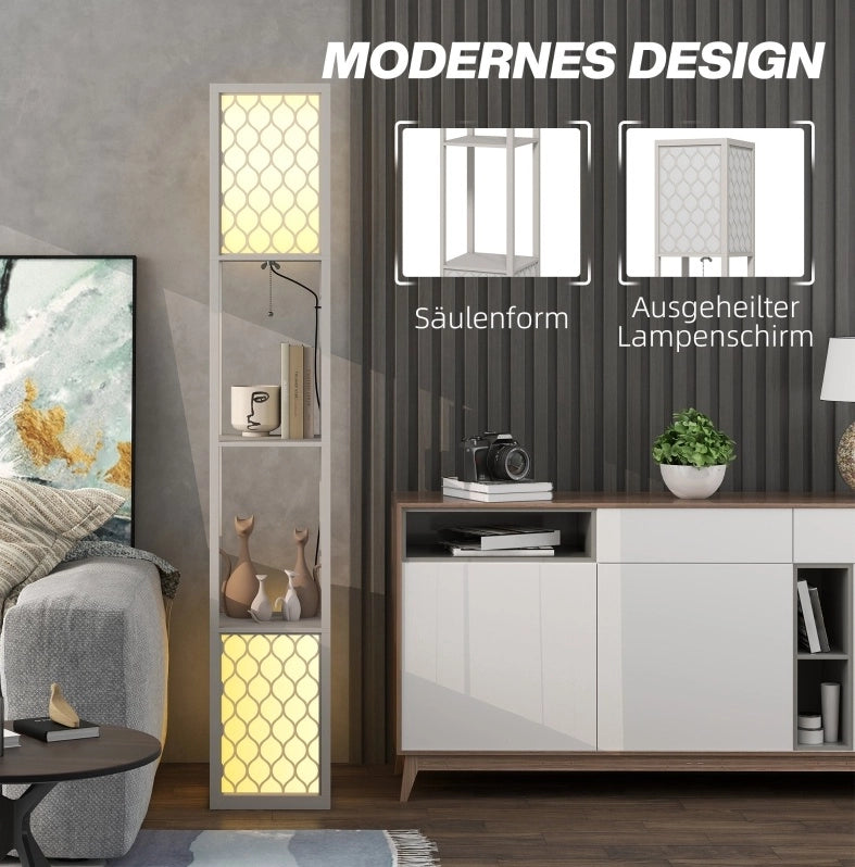 Lampada da terra moderna con 2 ripiani grigio chiaro, 26 x 26 x 156 cm