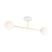 Plafoniera Moderna Magnium 2 Luci In Acciao Oro E Sfere In Vetro Bianco