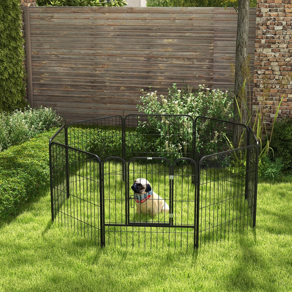 EasyComfort Recinto per Cani di Piccola Taglia a 8 Pannelli Modulabili da 80x1.5x80 cm, Box per Cani e Cuccioli Pieghevole con Porta in Acciaio con 8 Picchetti, Nero