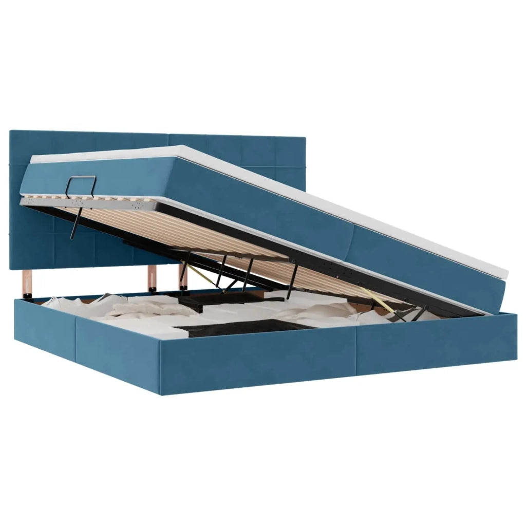 Letto con contenitore e materasso Blu Scuro 200 x 200 cm