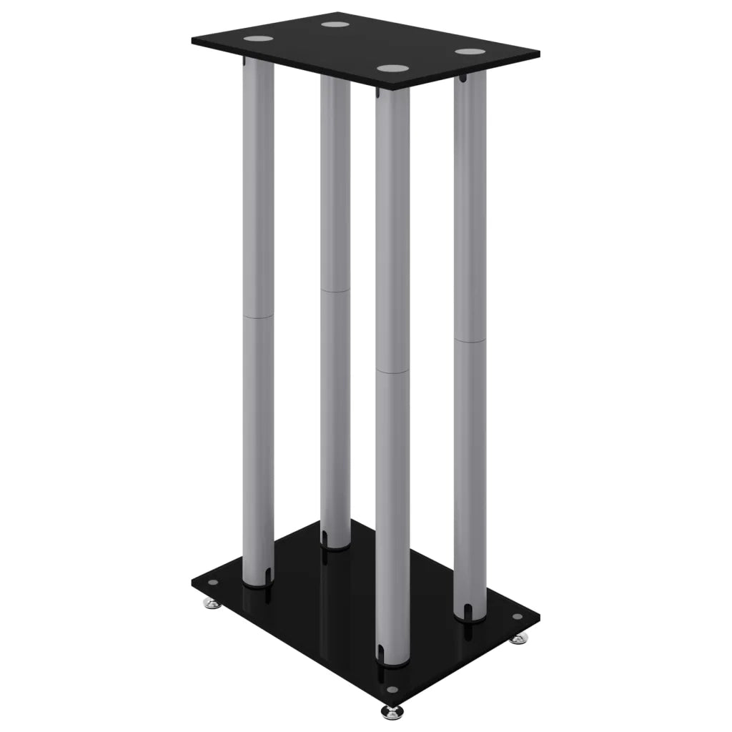 Pedane Casse 2pz Nero Argento Vetro Temperato Design 4 Pilastri 51818