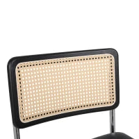 Set di 2 sedie da pranzo in rattan, schienale in rete senza braccioli, gambe in metallo cromato, Nero