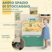 Libreria per Bambini 3-8 Anni a 3 Ripiani con Cassetto Inferiore, in MDF, 62.5x30x70 cm, Verde