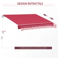 Tenda da Sole per Esterno Avvolgibile a Manovella in Metallo e Alluminio, 4x2.5m, Rosso Scuro