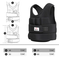 Giubbotto Zavorrato 20kg Unisex 38 Pesi Singoli, Imbottitura, Chiusure con Velcro, Nero