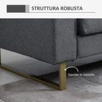 Divano a 3 Posti Relax Salotto con Cuscini 200 × 82 × 78cm Tessuto di Lino Grigio