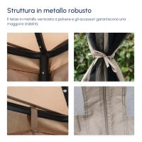 Gazebo da Giardino 3x3m con Zanzariera, Struttura in Metallo e Copertura in Poliestere, Talpa