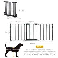Cancellino per Cani Taglia Piccola e Media Pieghevole a 3 Pannelli, 180x3x74.5 cm, Nero
